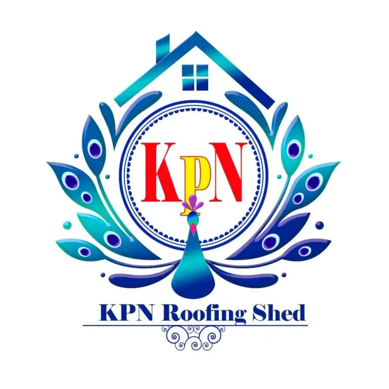 KPN Roofing Shed logo with peacock and house emblem
